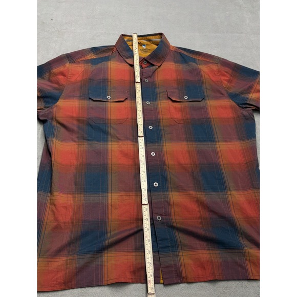 Kuhl Men's XL Plaid Short Sleeve Button Up Shirt Orange Blue Hiking Outdoors - Picture 4 of 7